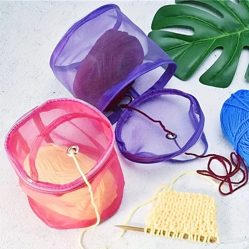 1Pc Colorful Nylon Mesh Yarn Storage Bag with Zipper, Durable Knitting Crochet Organizer for Yarn Balls, Hooks & Needles
