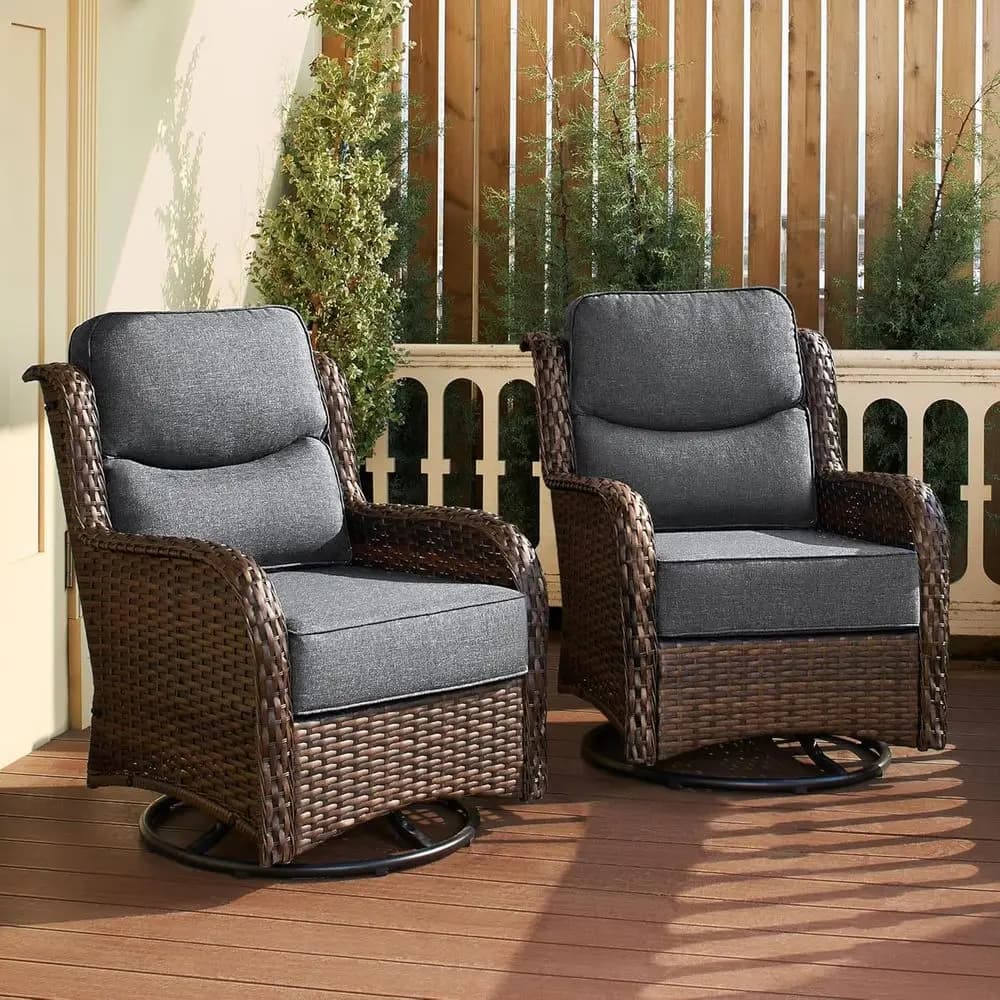 Set di Mobili da Giardino di Alta Gamma con 6 Cuscini, 2 Sedie Girevoli a Dondolo, Ideale per Cortile e Bordo Piscina, Grigio