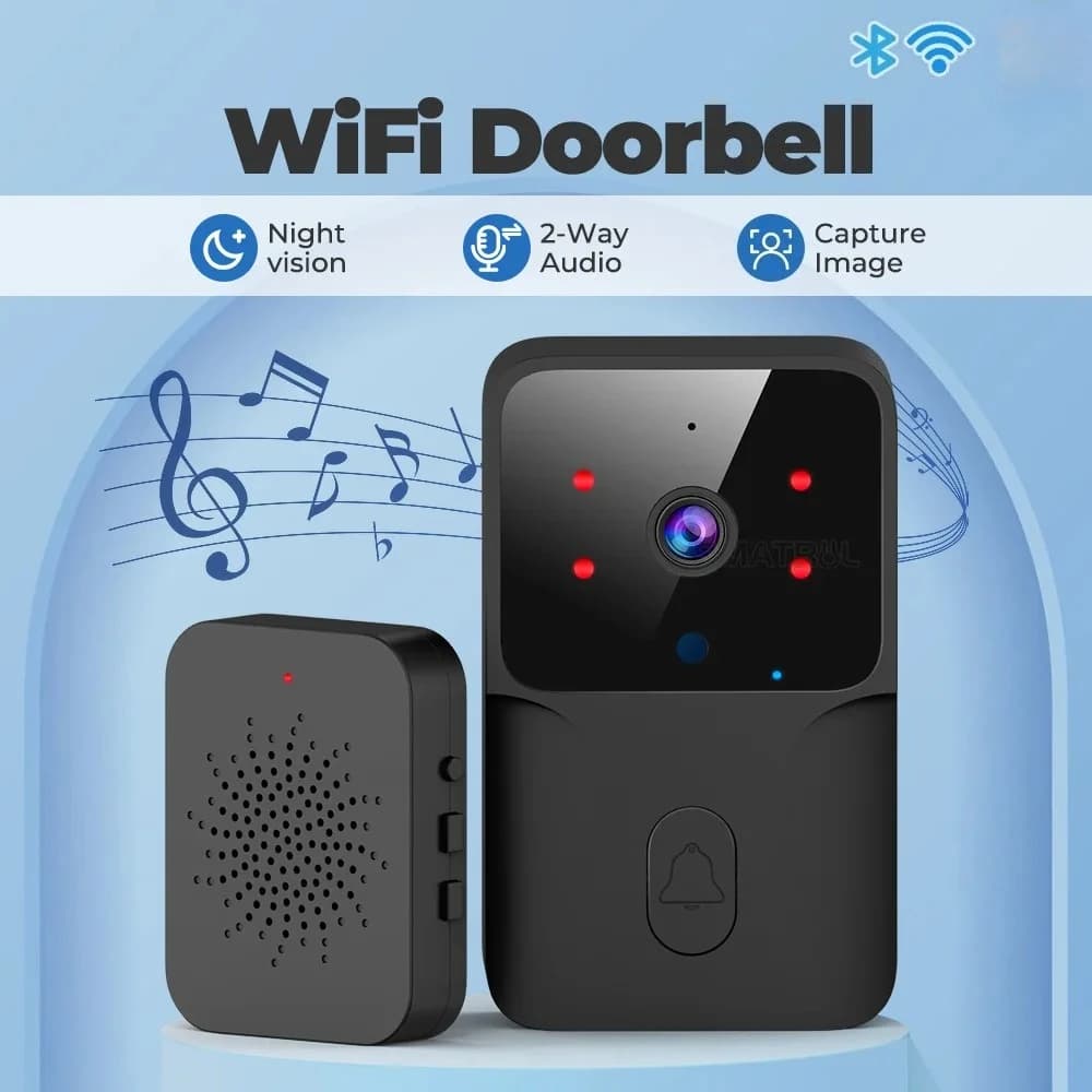 Videocitofono WiFi per casa intelligente Telecamera HD wireless con allarme IR Visione notturna Conversazione vocale Campanello per porta Citofono per la sicurezza domestica