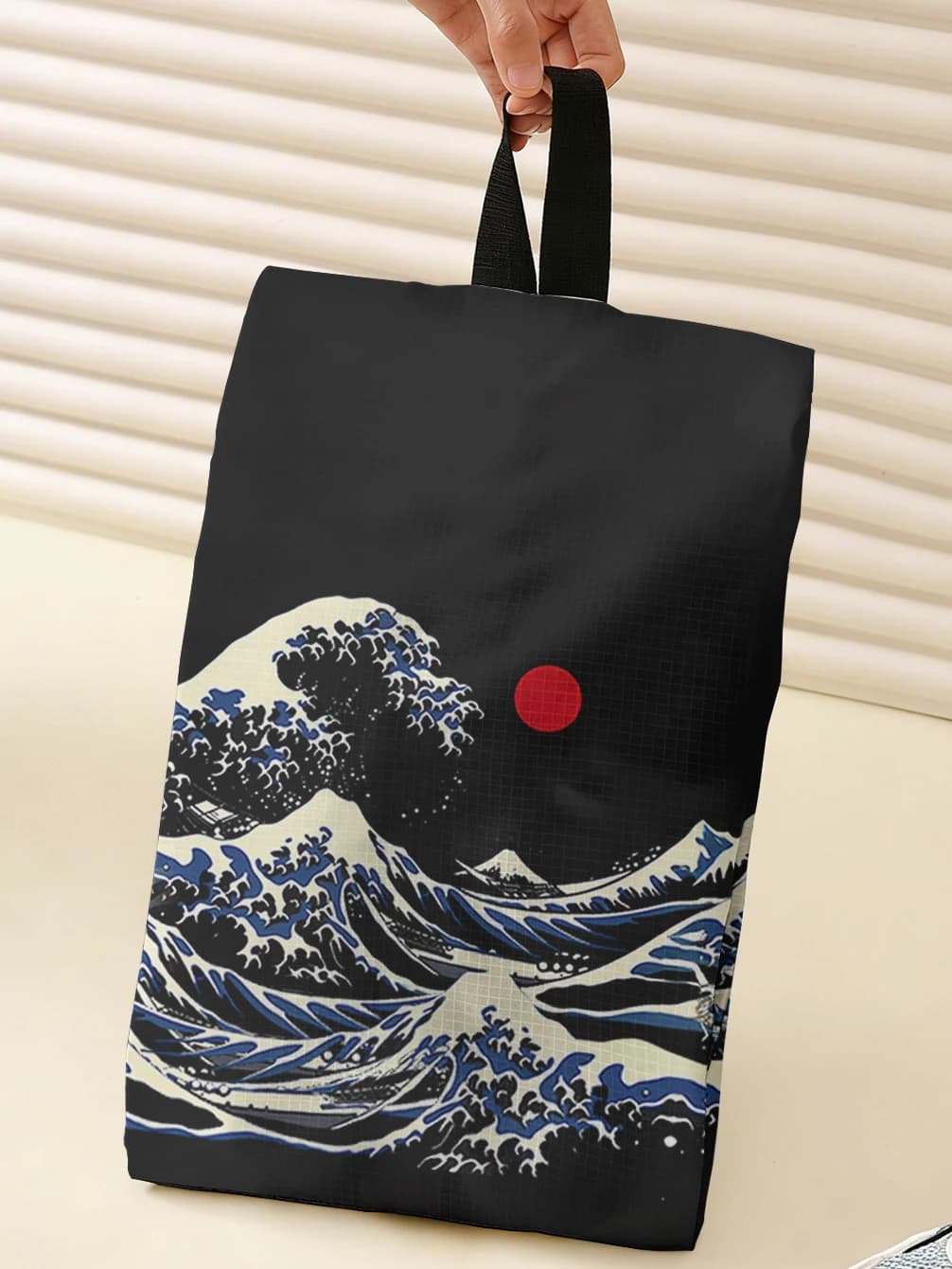 The Great Wave Off Kanagawa Print Handheld Storage Bag, Portable Tote Pouch For Shoes Laundry And Daily Sundries