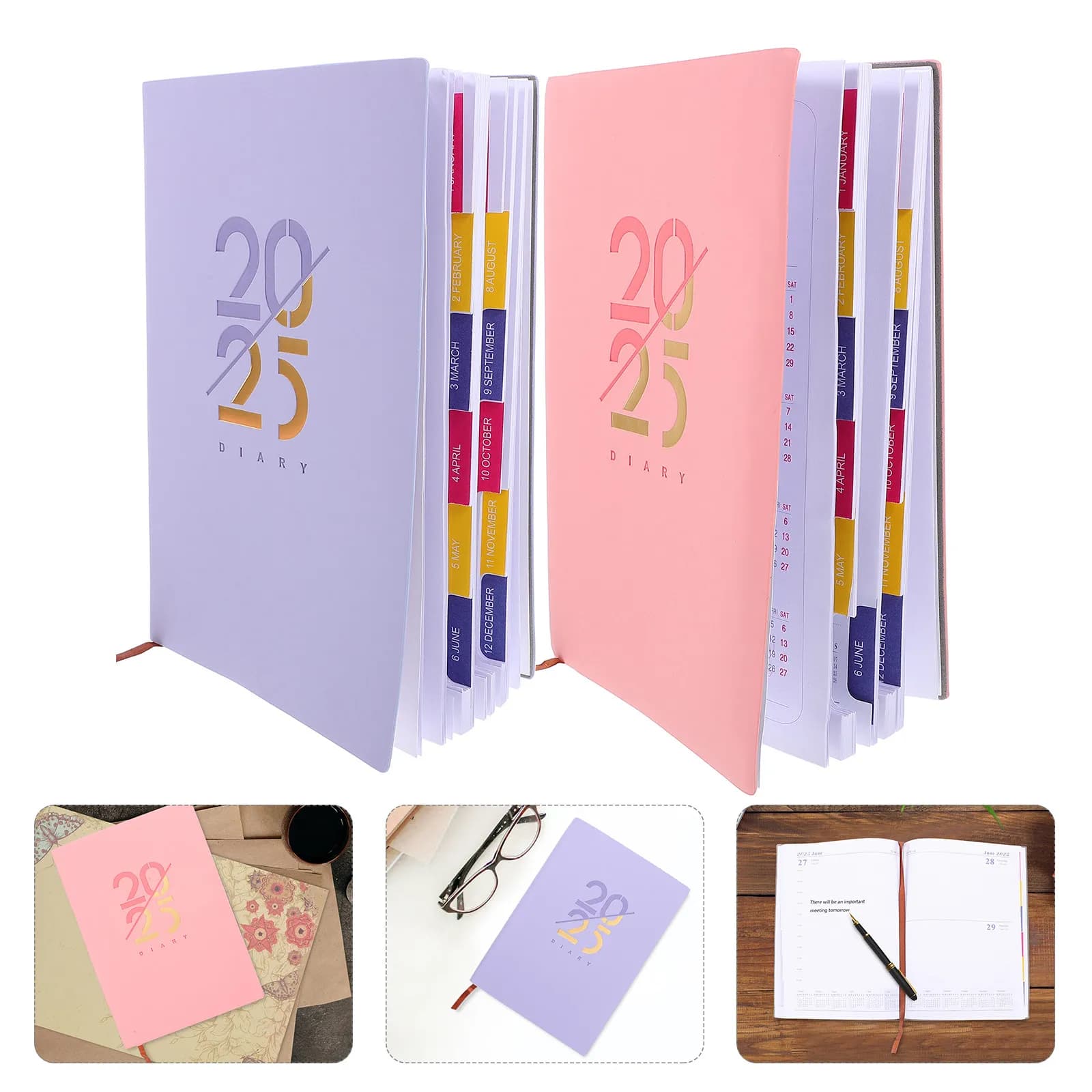 2Pcs Household Academic Planner Notebook Portable Multi-Function Organizer Monthly Planner 2025 Daily Schedule Writing Book