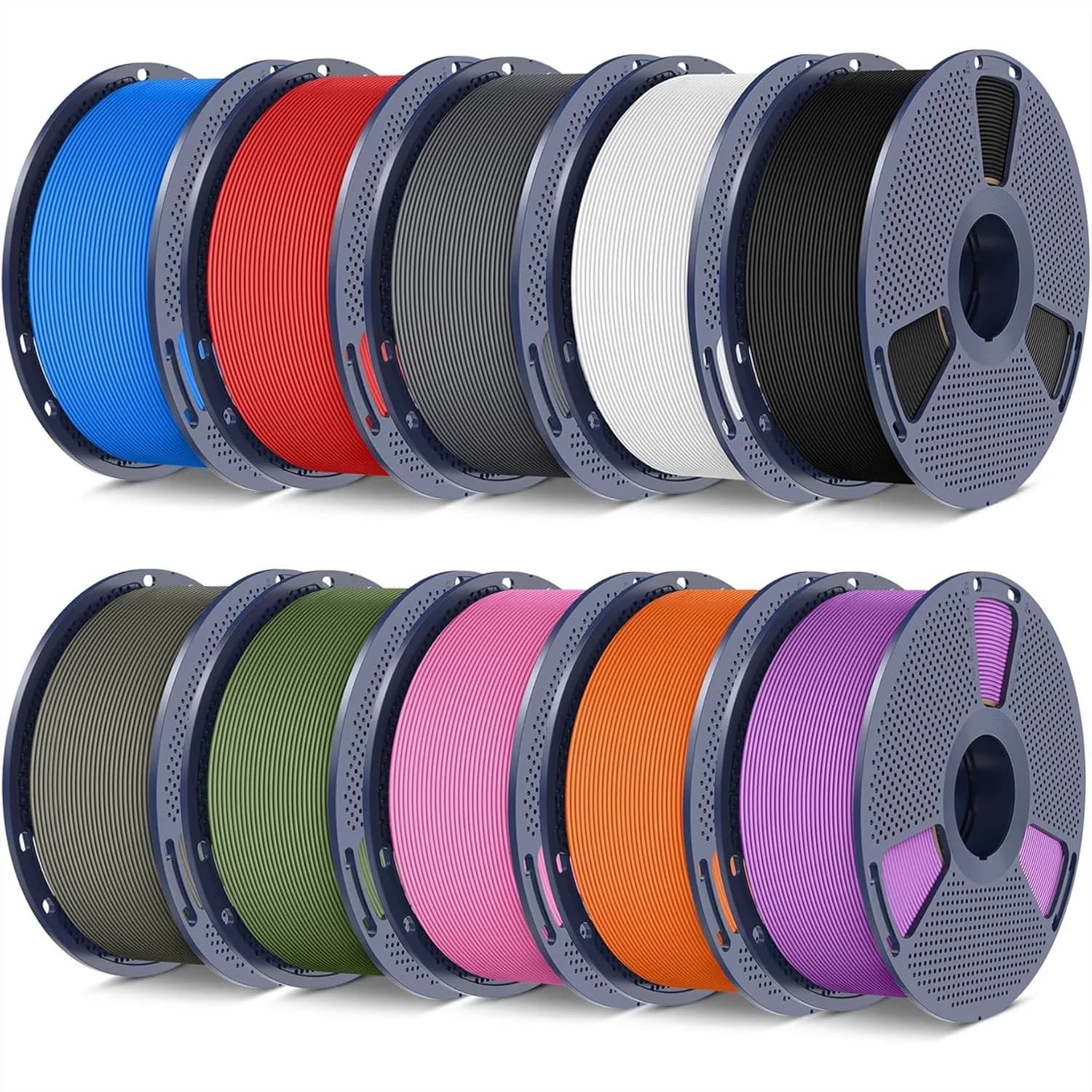 Filamento PLA Opaco per Stampante 3D 1.75mm, Set di 10 Colori con Finitura Liscia, Bobine da 1kg per Stampanti FDM