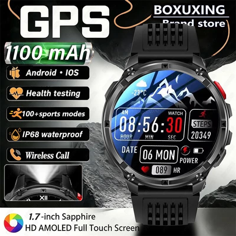Nuovo Smartwatch GPS 2026 con Batteria Grande da 1100mAh, Display AMOLED da 1.7 Pollici, Impermeabile 10ATM, Braccialetto per Chiamate e Sport, Orologio Fitness da Uomo