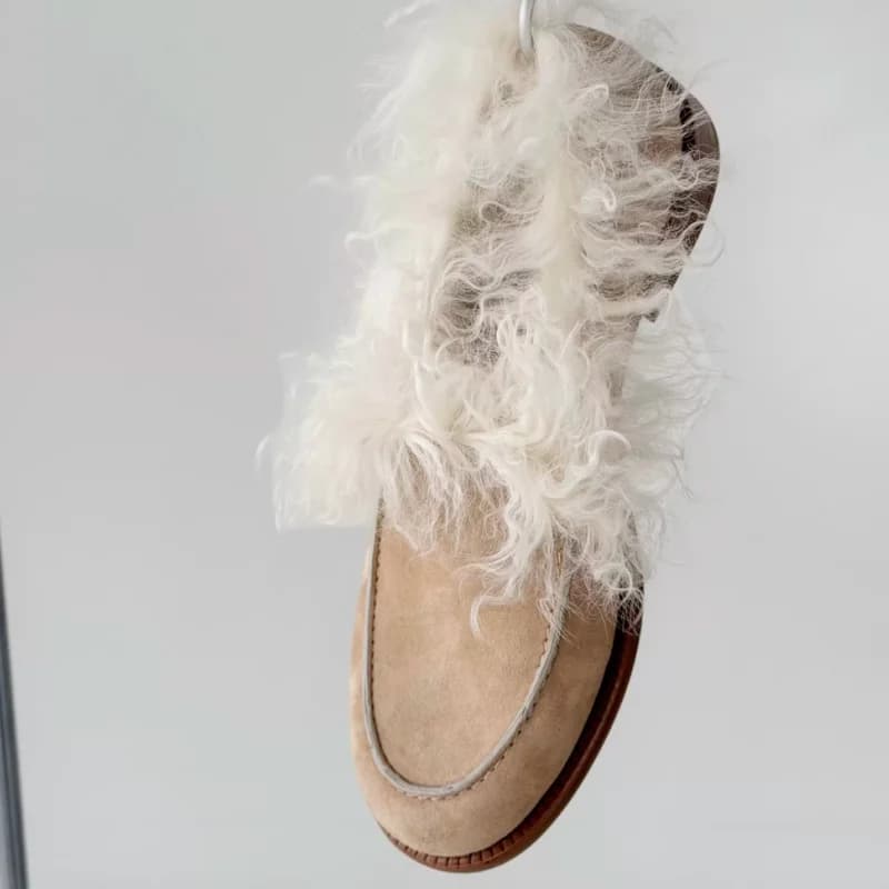 Mink Fur Shoes for Ladies Round Toes Flat Heels Sewing Lines Womens Zapatos De Mujer Shallow Female Loafers Solid Chassure Femme