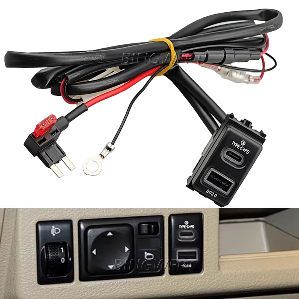 Caricatore Rapido per Auto Nissan Qashqai Tiida Teana Sunny Y61 Y62 X-Trail Sylphy con Luce Rossa, Interfaccia USB QC3.0 e TYPE-C PD