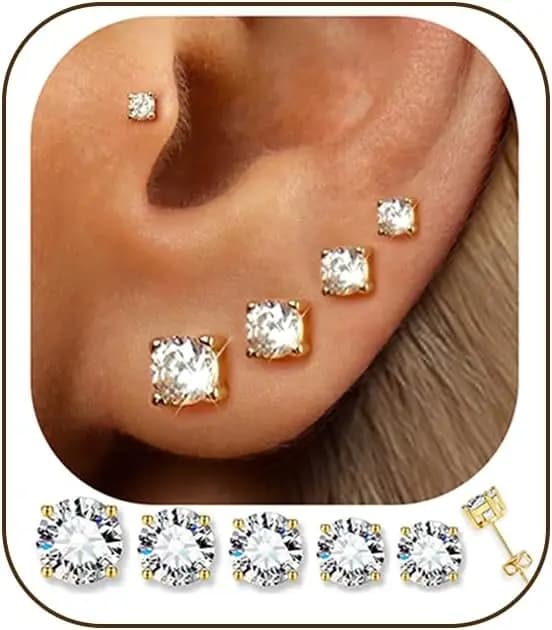 Orecchini a Perno Placcati in Oro 14K per Donne, Set di Gioielli Ipoallergenici con Zirconia Cubica