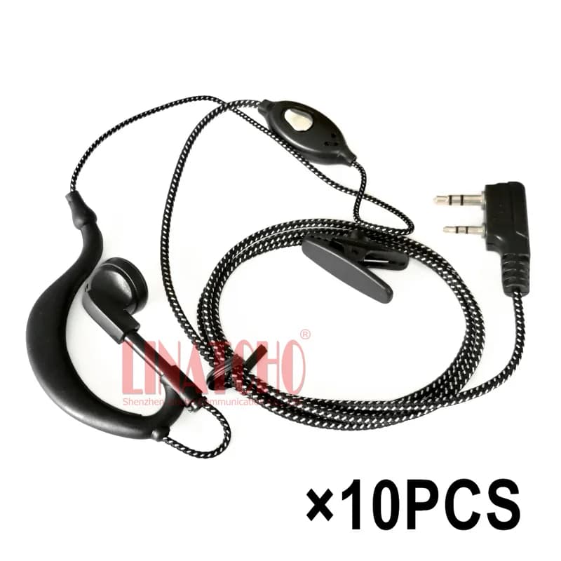 10PCS 2 Pins K connector 2 Way Radio Black and White Nylon Rope Cheap Walkie Talkie Earphone