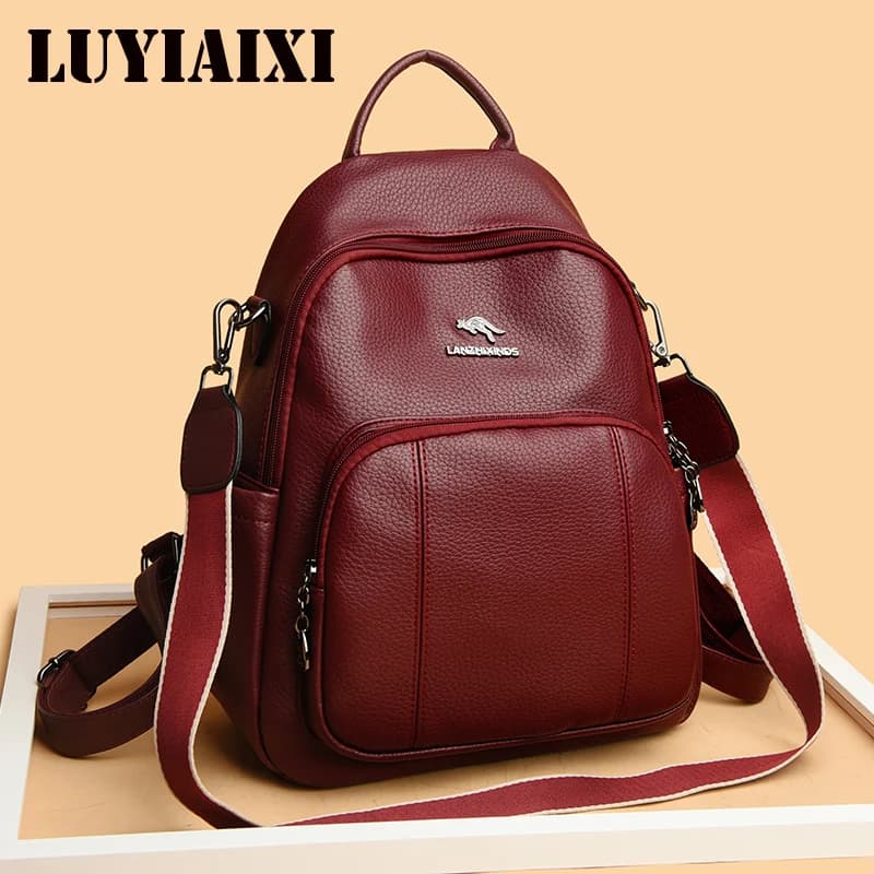Genuine Pu Leather Backpack Female 2026 New Fashion Mother Student Backpacks Soft Leather Large Capacity Travel Bag Bolso Mujer