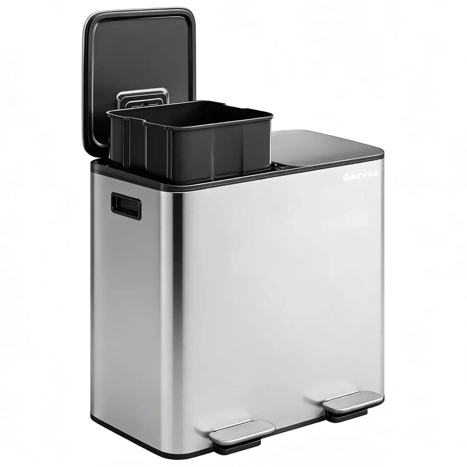 Trash Can, 2 x 10.6 gal (2 x 40 L) Garbage Can for Kitchen Dual Compartment Recycling Kitchen Step Trash Bin, Stainless Steel