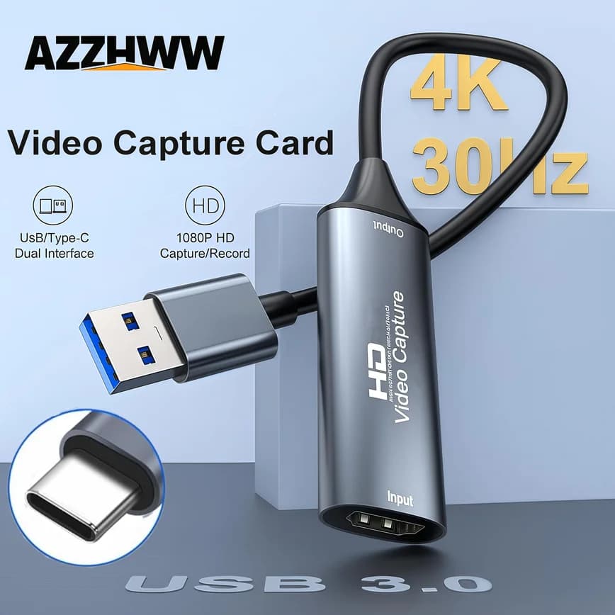 Scheda di acquisizione video USB3.0 4K HDMI compatibile con USB e tipo C Grabber video Registrazione in streaming live per fotocamera DVD di gioco PS4 XBOX