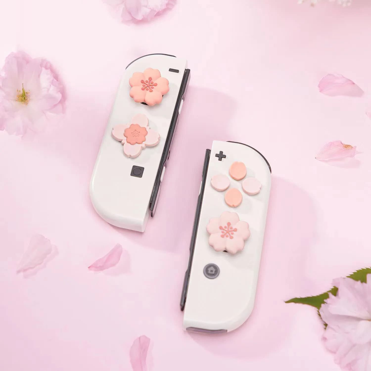 Rosa Sakura Silicone Morbido D-pad Pulsante Croce ABXY Chiave Adesivo Custodia in Pelle per Interruttore Oled NS Joy-con Thumb Stick Grip Cap Cover