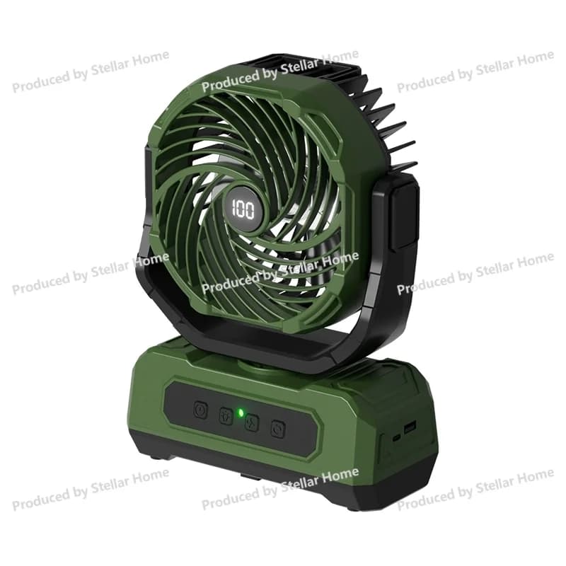 Ventilatore elettrico ricaricabile da campeggio all'aperto Testa tremante automatica ultraportatile Grande vento muto