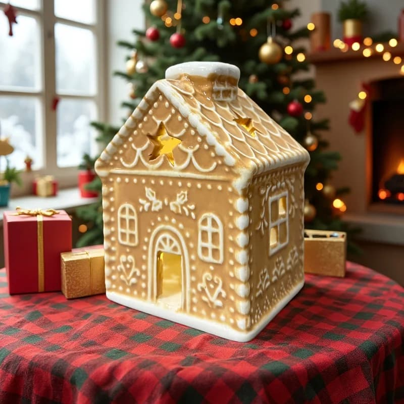 Ceramic Christmas House Candle Holder, Holiday Tealight Lantern, Festive Home Decor, Xmas Gift for Table Mantel
