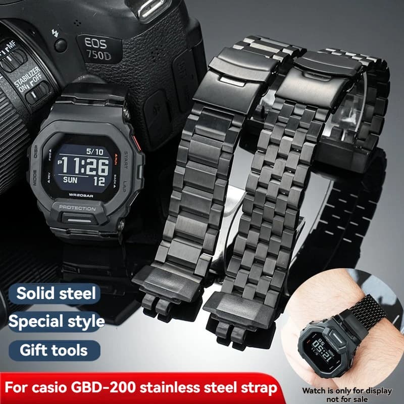GBD-200 Stainless Steel Watch Band Bracelet for Casio G-SHOCK GBD-200-1A/RD-4, Waterproof Sports Strap , Durable Metal Strap