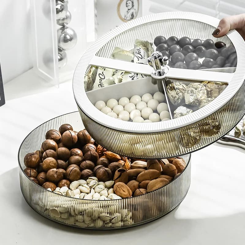 Piatto per alimenti Vassoio per alimenti con coperchio 4 scomparti Snack Frutta secca Caramelle Noci Piatti da portata Tra