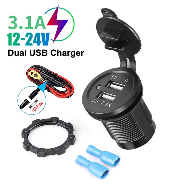 3.1A double USB port socket for car charger plug smart charging adapter for mobile phone waterproof for car motorcycle