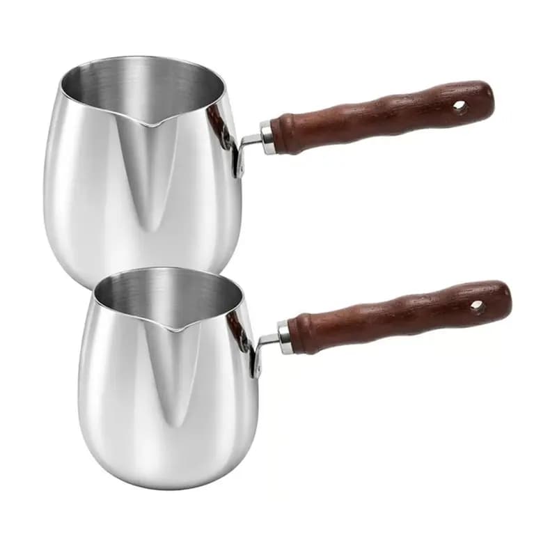Scaldabiberon ABKP, Set da 2 Pezzi da 300ML/600ML, Caffettiera Turca con Manico in Legno, per Fornello