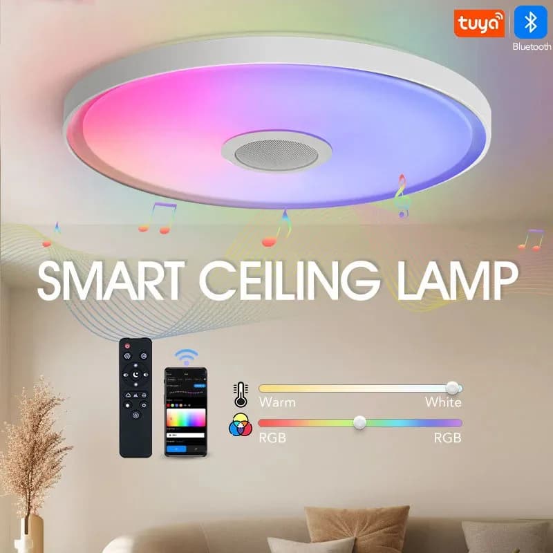 Lampada da soffitto intelligente a LED da 30 W RGB Alexa Tuya, lampada da soffitto per bagno con altoparlante Bluetooth per la decorazione della camera da letto e del soggiorno