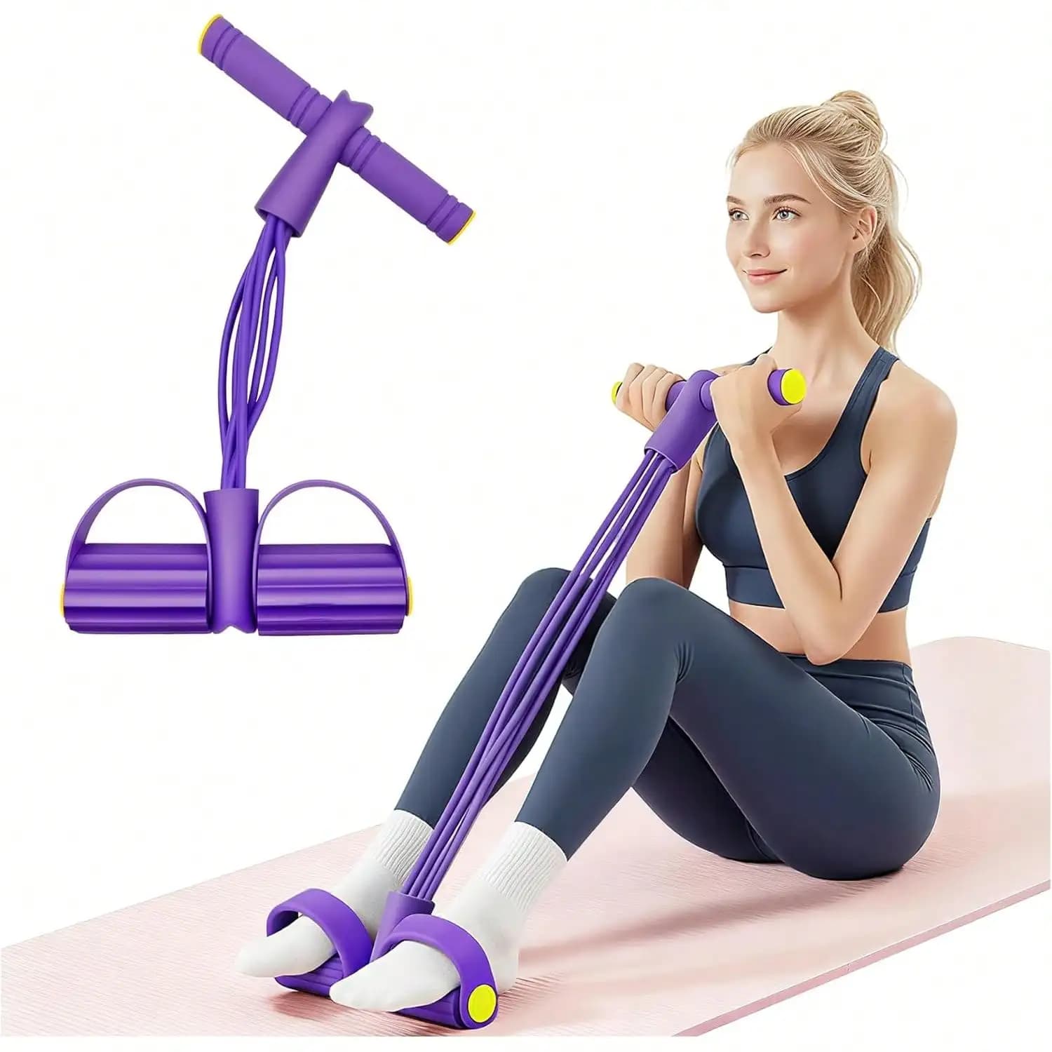 Multifunctional Pedal Resistance Band With Handle, 6 Tubes For All Weights, Upgraded Heavy-Duty TPE Tubes With Stretch For Full Body Workouts. Suitable For Petite Women