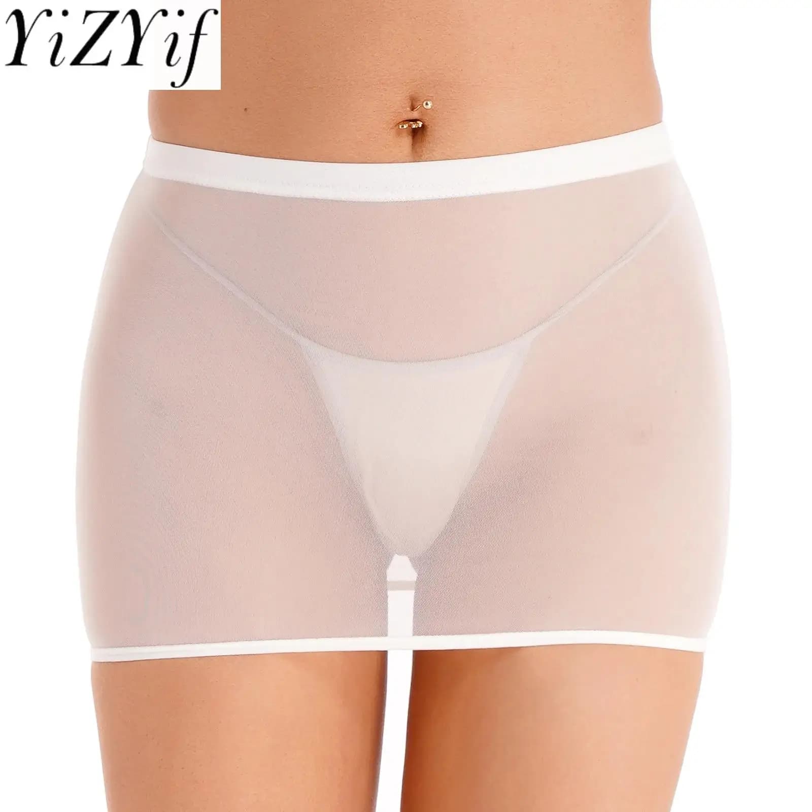 Gonne a tubino da night club sexy da donna Solido a vita bassa Elastico trasparente Tentazione Mini micro gonna Sottogonna attillata sui fianchi