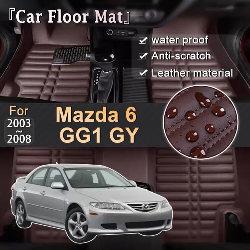 LHD Leather Car Mats for Mazda 6 GG1 GY 2003 ~ 2008 2004 2005 Foot Parts Custom Leather Panel Sheet Carpet Interior Accessories