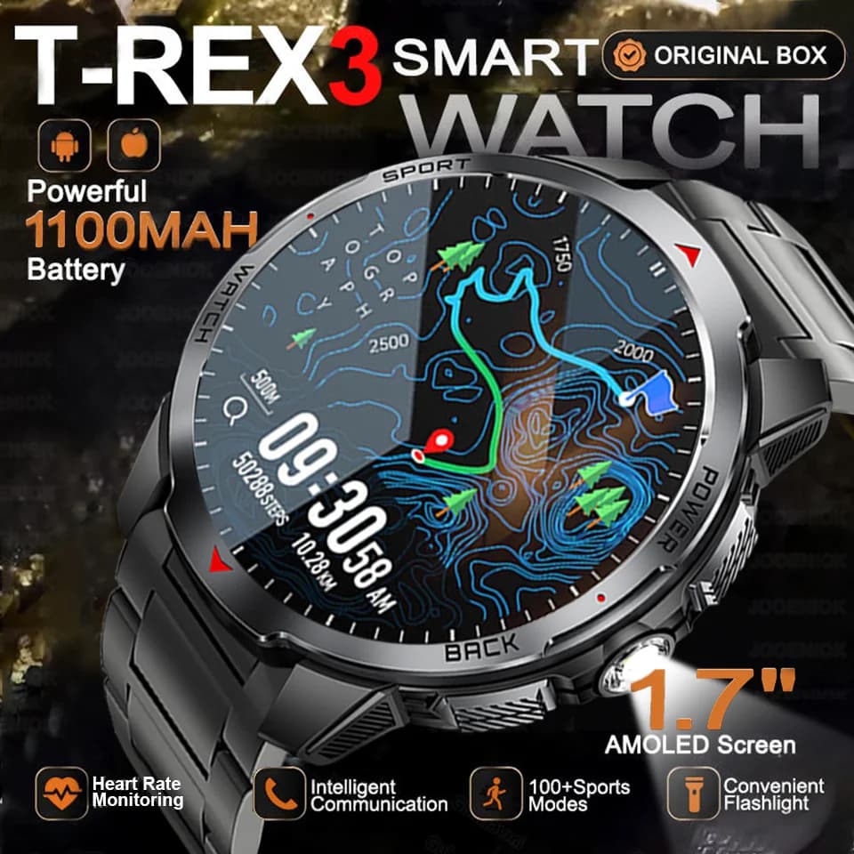 Orologio intelligente da esterno da uomo bussola 1100mAh batteria di grandi dimensioni torcia a LED 3ATM impermeabile chiamata Bluetooth frequenza cardiaca Smartwatch sportivo