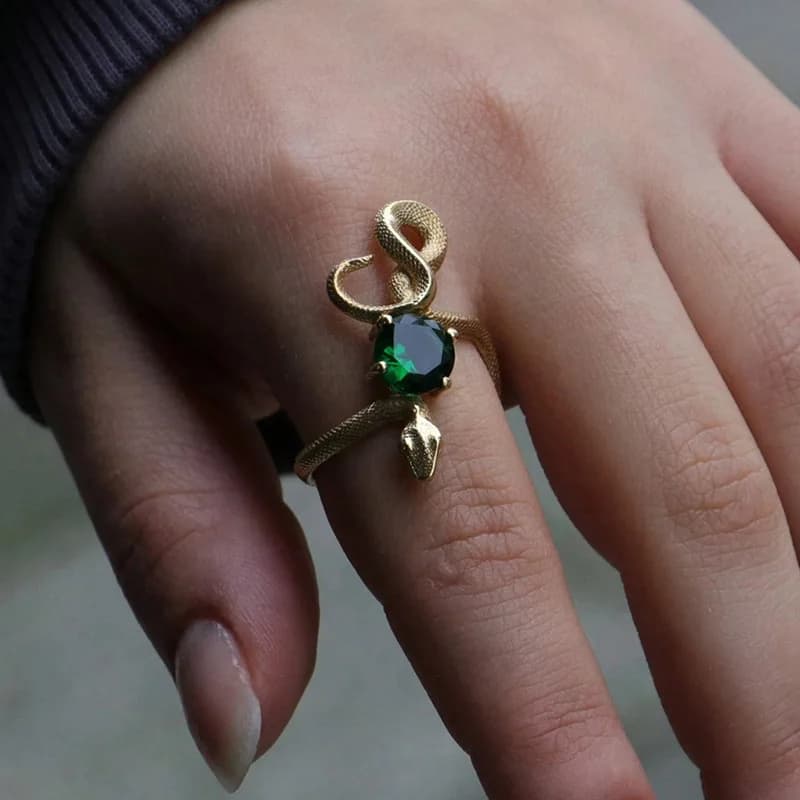 Retro personalized snake wrapped index finger ring opening adjustable niche design ring European and American fashion ring