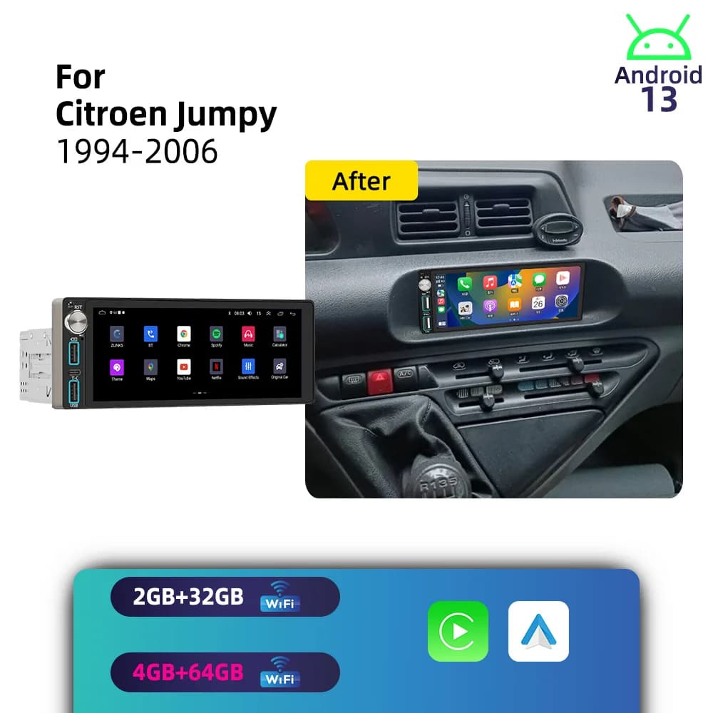 1 Din Car Stereo Android for Citroen Jumpy 1994-2006 Wireless CarPlay GPS Navigation Multimedia Autoradio Radio Head Unit