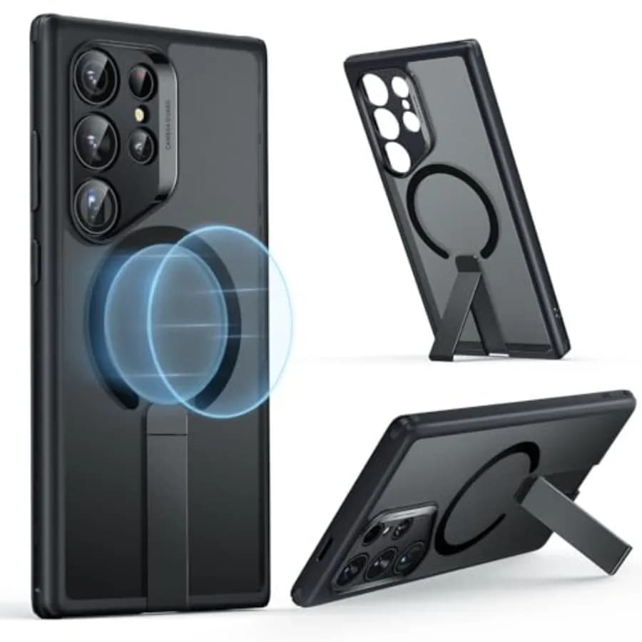 for Samsung Galaxy S24 Ultra Magsafe Case with Kickstand, Wireless Charging Compatible with Magnetic, 3 Stand Modes, Military-G