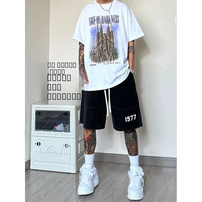 Heavyweight Washed Basketball Shorts Men's Summer American High Street Trendy Casual Loose Five-Quarter Middle Pants