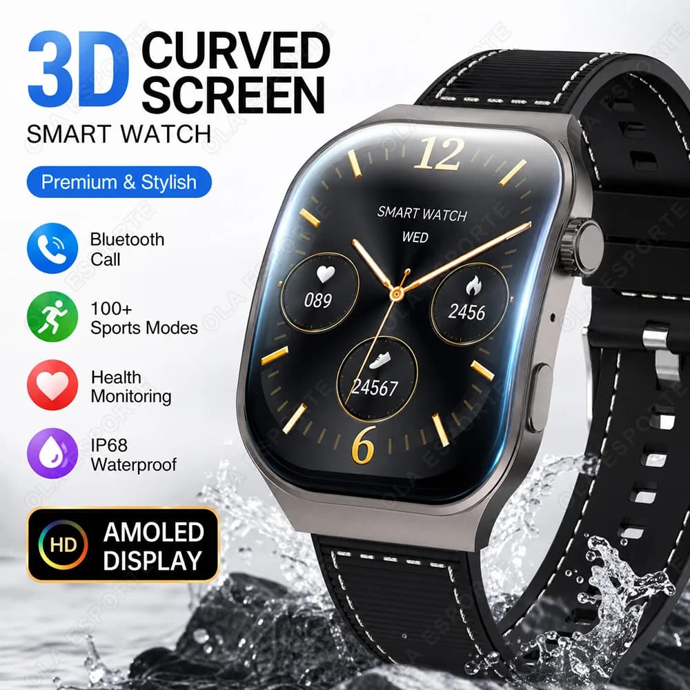 New Curved Screen Health Monitor Women's Smart Watch 2.01'' AMOLED HD Touch Screen Bluetooth Call Men's Fitness Smartwatch Hw12