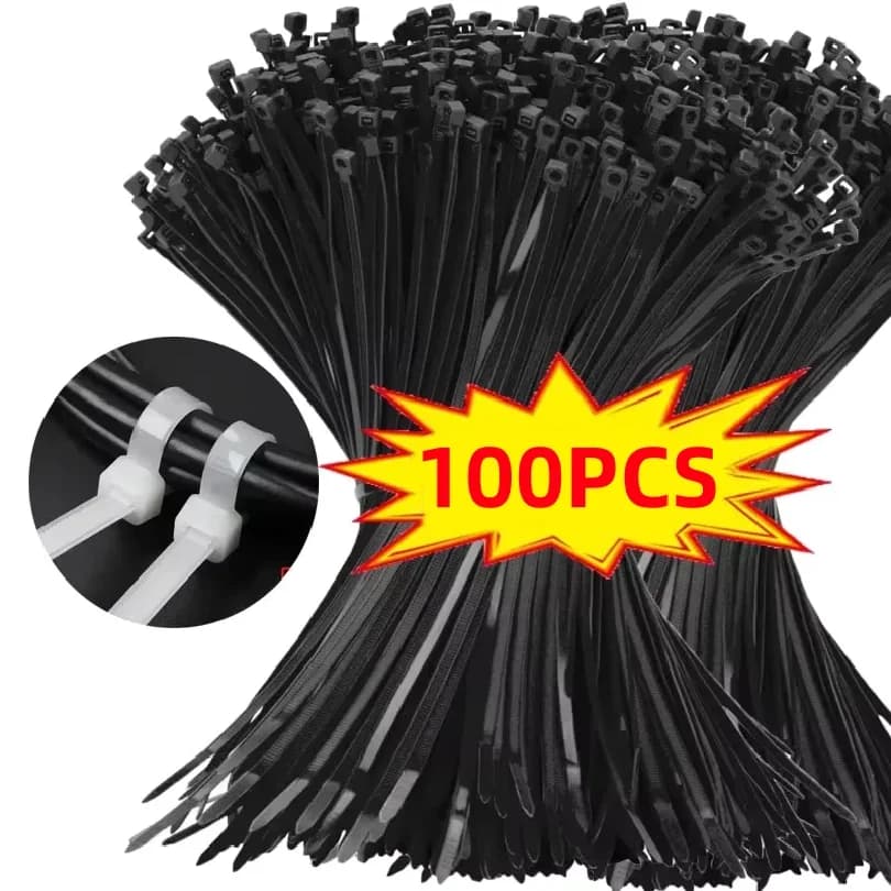 100 Pezzi Fascette Nere in Nylon 8*300mm 5*300mm, Anelli di Fissaggio Autobloccanti, Ideali per l'Organizzazione dei Cavi Domestici, Fascette per Cavi