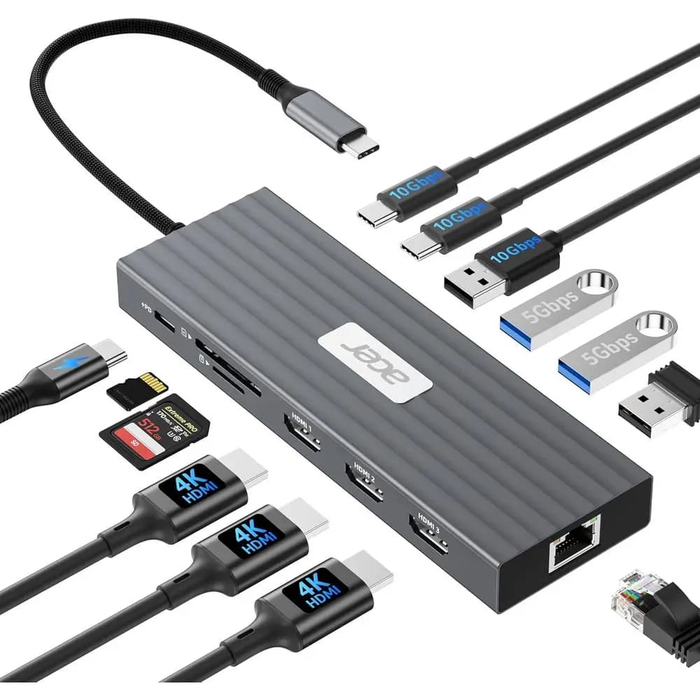 Universal 4K@60Hz HDMI, 13-in-1 USB C Hub, 10Gbps Data, 100W PD, SD/T Card Reader Laptop Docking Station