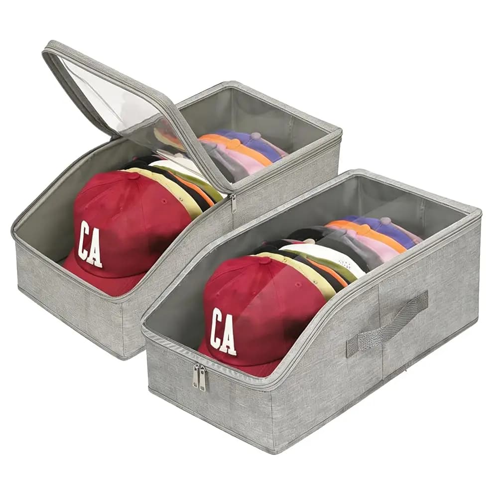 Contenitore impilabile per cappellini da baseball, confezione da 2, grande organizer per cappelli con coperchio trasparente antipolvere, adatto per 24-30 cappellini.