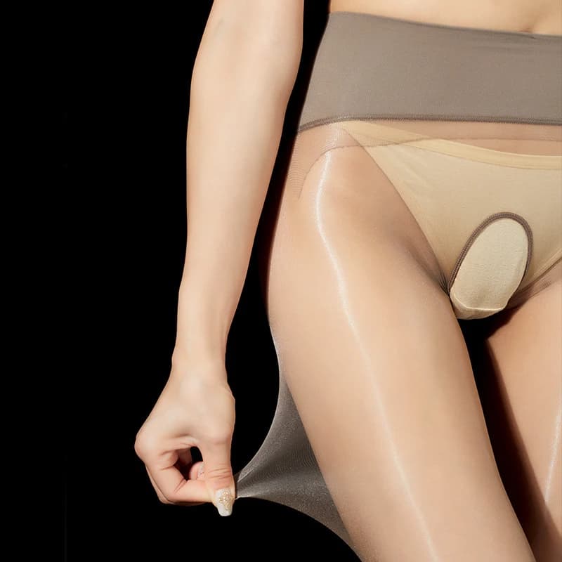 Collant ultrasottili con apertura sul cavallo Aurora collant senza cuciture a vita alta lucidi per le donne See Through Clubwear calze trasparenti setose