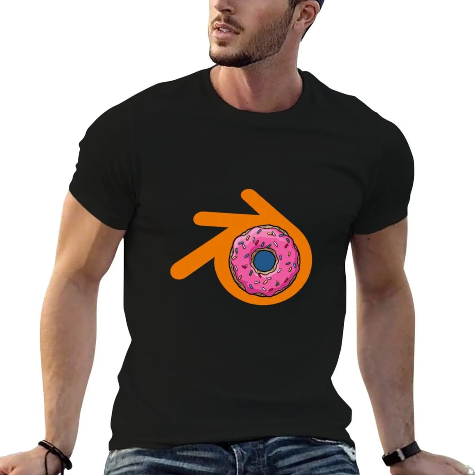 Blender Donuts Logo Design T-Shirt cotton t shirt man t shirts cotton 100% black cotton t-shirt plain for man package T-shirt
