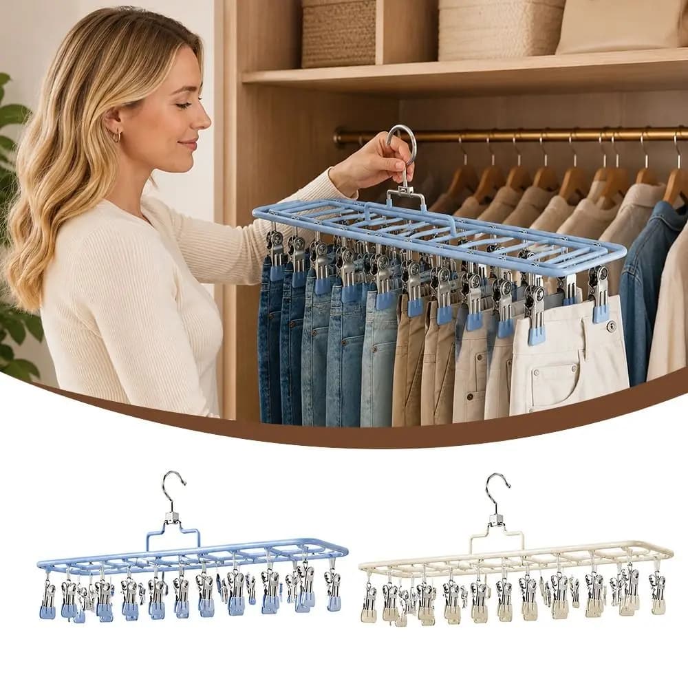 New Multi Clip Clothes Drying Rack Windproof Strong Bearing Laundry Drying Hanger Space Saving Pants Hanger Home Organizer