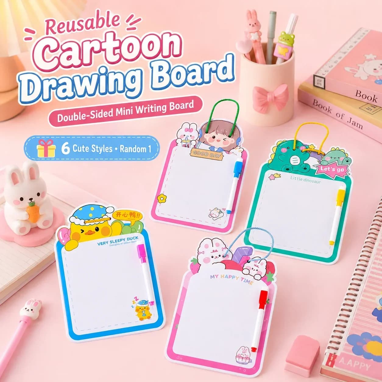 Double-Sided Cartoon Drawing Board for Kids, Small Erasable Writing Tablet, Children's Prize Stationery Gift