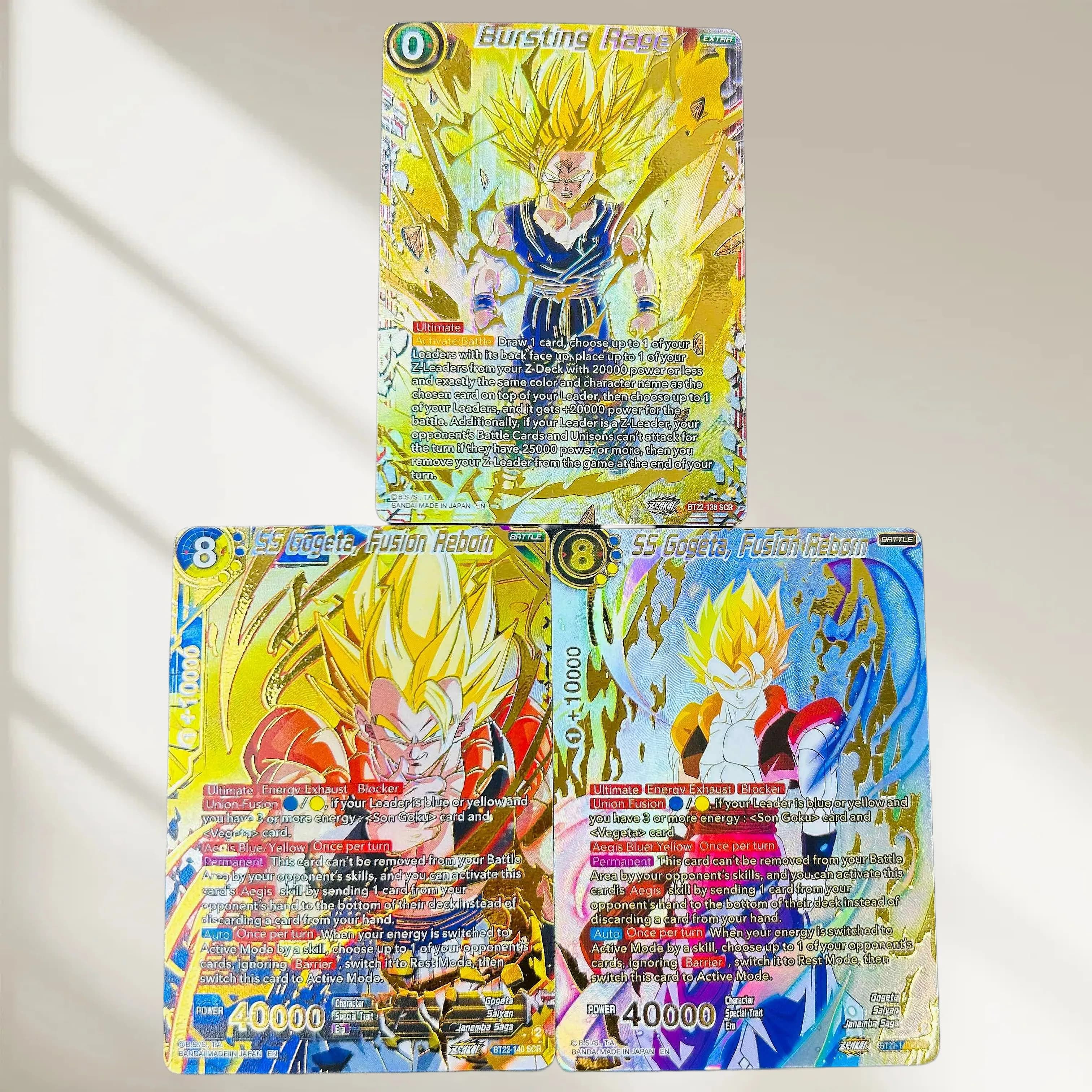 DIY 3Pcs Dragon Ball Bursting Rage Gogeta & Son Gohan Gold Foil Texture Flash Cards Classic Anime Collectible TCG
