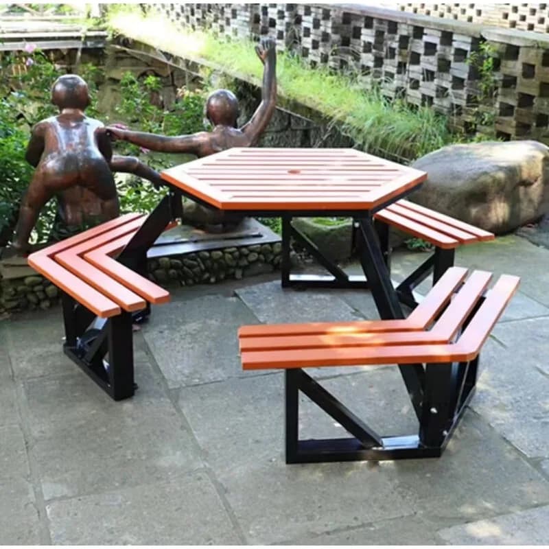 Set di tavoli e sedie per il tempo libero all'aperto Legno antisettico Legno di plastica Combinazione moderna di tavolo e sedia per scacchi da parco semplice