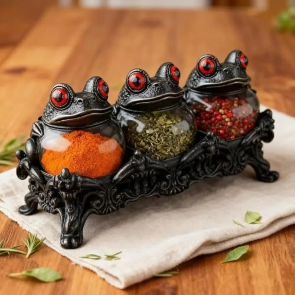 Handmade Resin Frog Cover Glass Storage Jar Set Antique Engraved Resin Holder Clear Glass Spice Candy Storage Decor