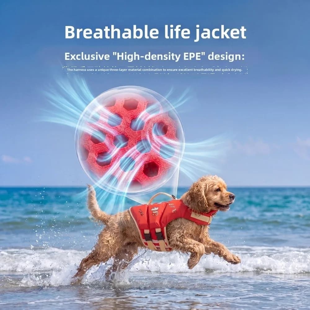 Waterproof Dog Life Jacket Adjustable Breathable Pet Life Vest Thick Sponge Pad High Buoyancy Dog Swimming Suit Boating