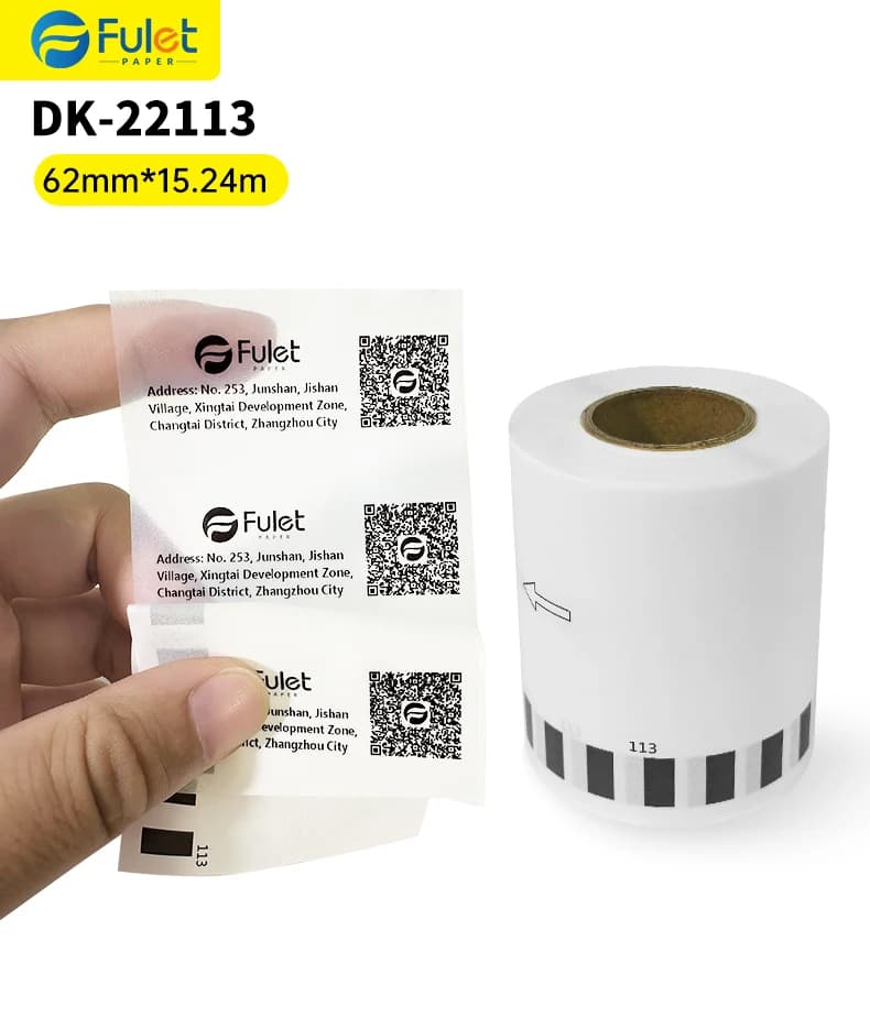 Nastro Continuo Compatibile Brother DK-22113, Nastro in Pellicola Durevole, Stampa Nera su Trasparente, 62mm x 15,24m (Senza Portaetichette)