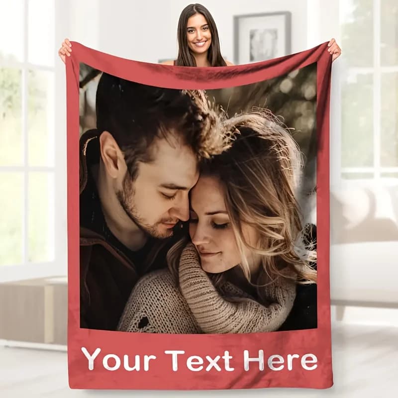 Customized Photo and Text Flannel Shawl Blanket - Soft and Comfortable, Suitable for All Seasons, Family, Friends