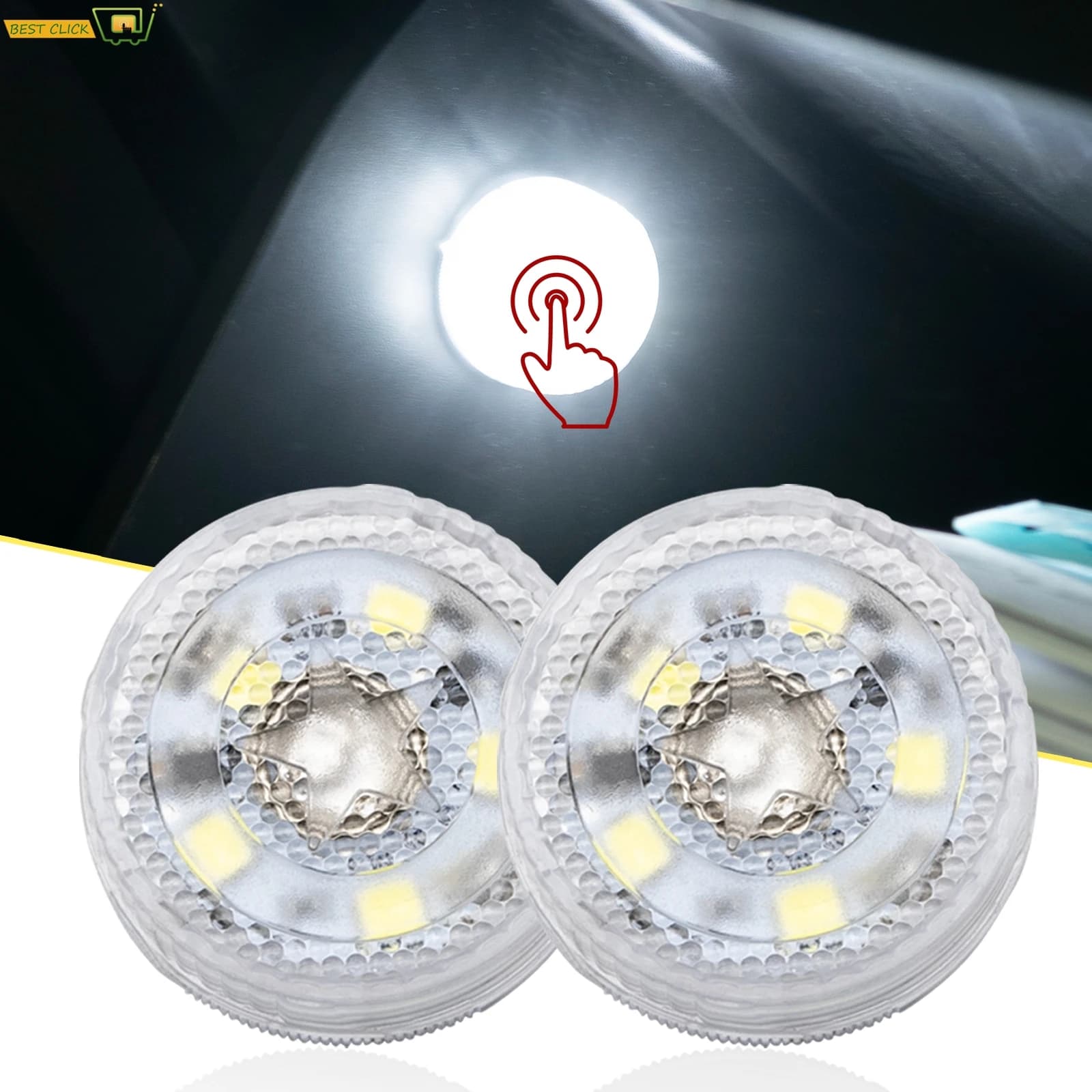 2x Portable Night Reading Roof Dome Lamp Footwell Trunk Bulbs Trailer Caravan Auto Car Touch Interior Light Wireless Ambient