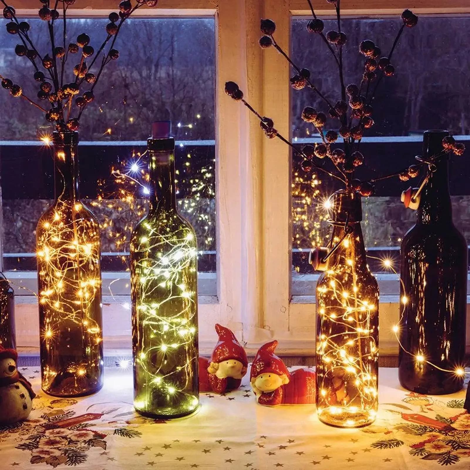 Luci per bottiglie di vino con tappo in sughero Illuminazione per bottiglie di vino a 20 LED Illuminazione per barattoli di fata in filo di rame da 6,56 piedi per festival di feste di nozze