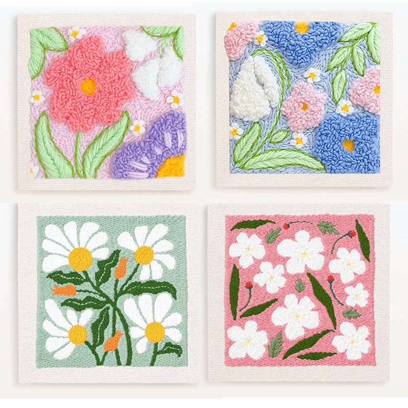Fresh Flower Punch Needle Embroidery Package DIY Punch Needle Kits Handmade Poke Sewing Cross Stitch Embroidery Frame Home Decor