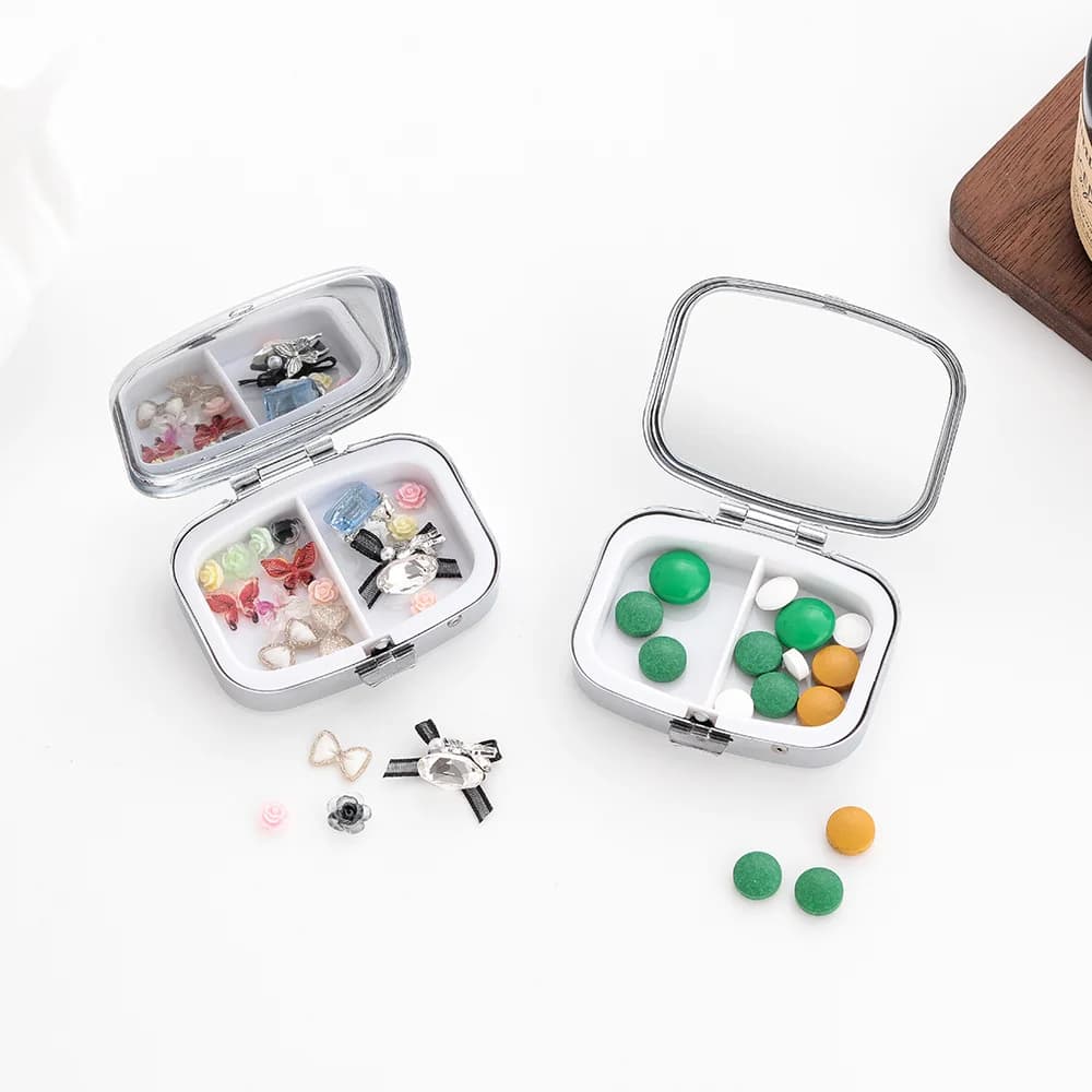 1pc Compact 2-layer Square Metal Medicine Box | Nostalgic and Exquisite Design, Portable Vitamin Storage Box for Pocket or Wallet Gifts