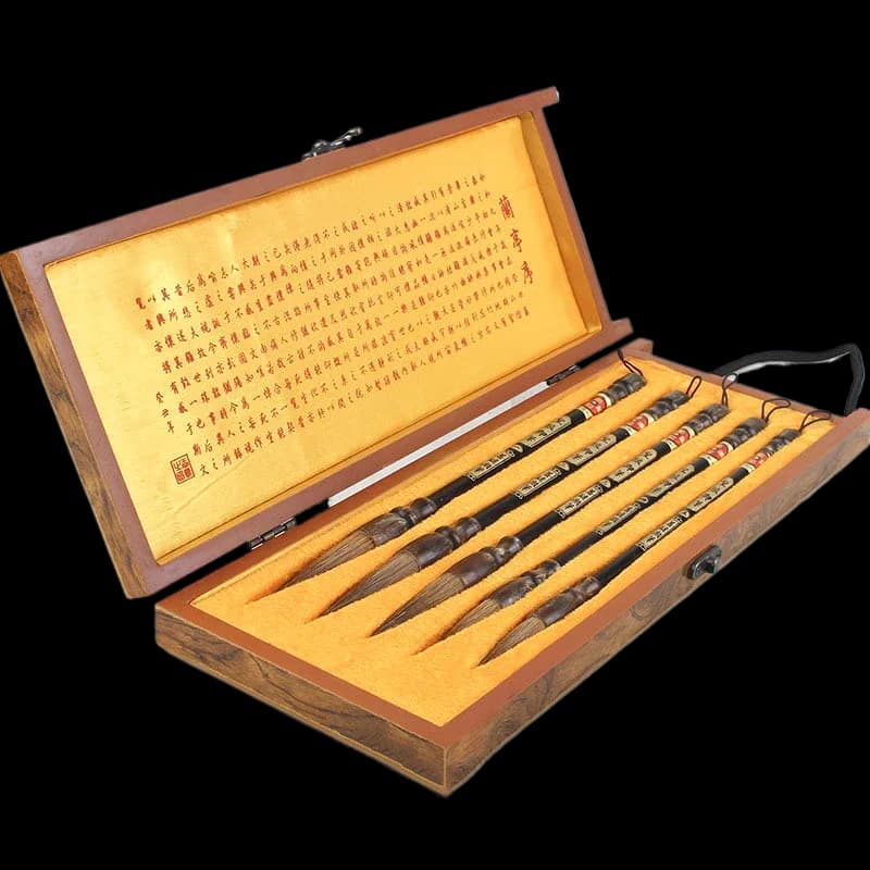 Calligraphy Brush Pen with Gift Box Traditional Chinese Painting Calligraphy Brushes Set Weasel Hair Regular Script Brush Pen