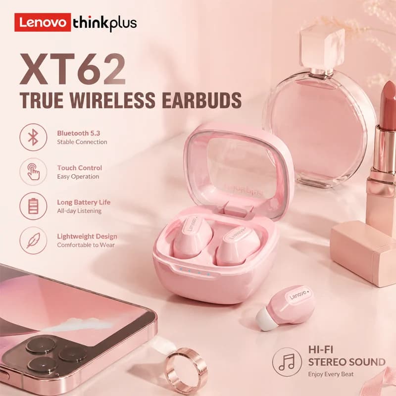 Lenovo XT62 Bluetooth 5.3 Earphones Wireless HiFi Sport Noise Reduction Headset with Mic Touch Control TWS Original Earbuds New